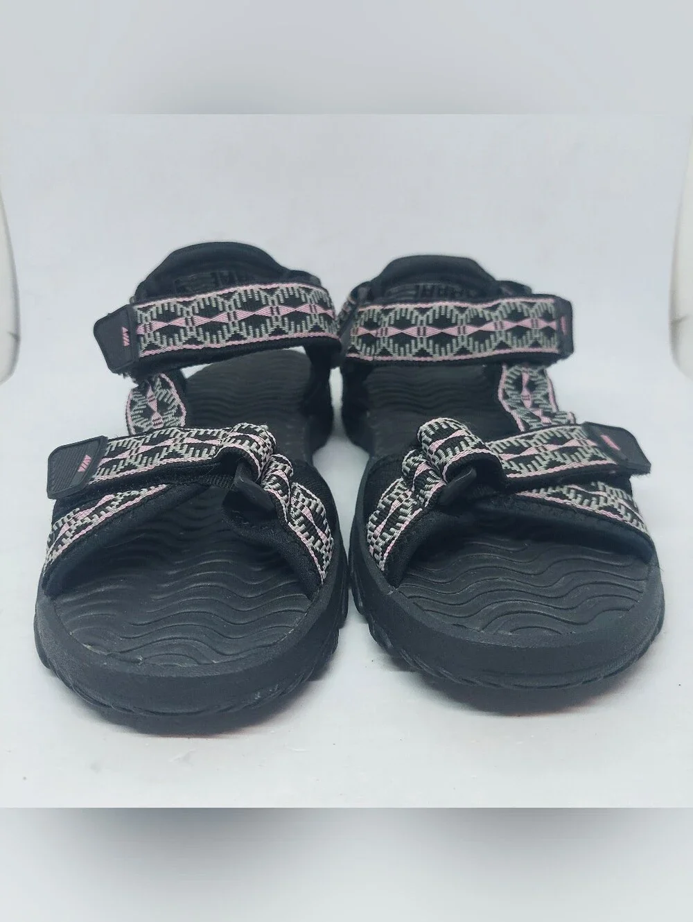 Avia Strappy Sandals Black Pink Geometric Design Adj Summer Shoes Womens Size 7